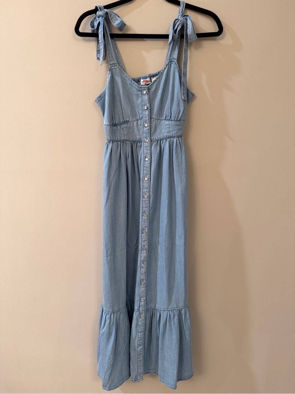 Levi's Light Blue Chambray Button-Down Tie-Shoulder Maxi Dress